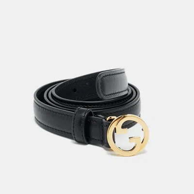 Pre-owned Gucci Blondie 75 Cm Slim Buckle Belt Black Leather