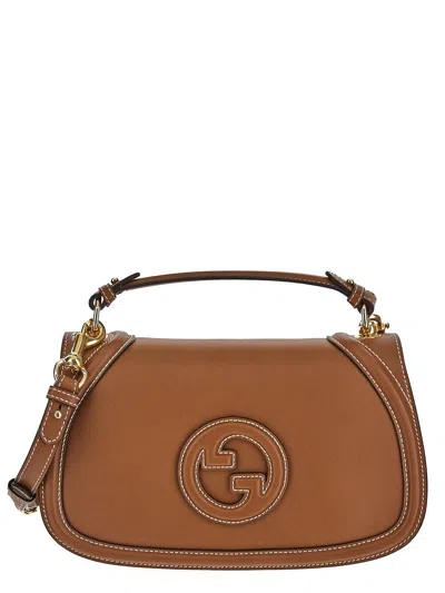 Gucci Blondie Large Leather Top Handle Shoulder Bag In Brown