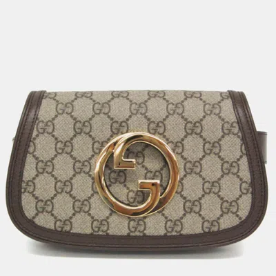 Pre-owned Gucci Blondie Belt Bag Gg Supreme Leather Fanny Pack Sling Bag Brown Light Beige In Sand