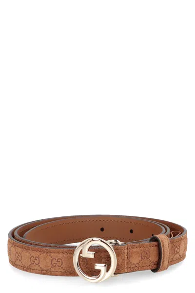 GUCCI GUCCI   BLONDIE BROWN SUEDE GG BELT