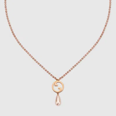 Gucci Blondie Crystal Necklace In Rose-toned Metal
