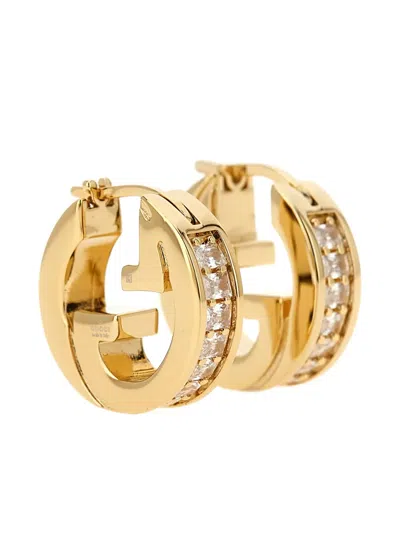 Gucci Mini Hoop Earrings Featuring Embedded Stones In Gold