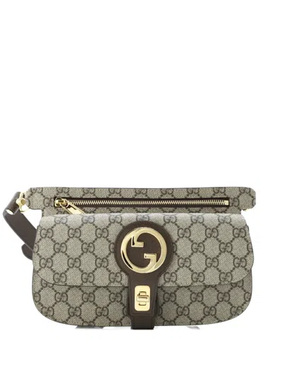 Pre-owned Gucci Blondie Flap Pocket Gg Coated Canvas Belt Bag In Brown