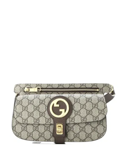 Pre-owned Gucci Blondie Flap Pocket Gg Coated Canvas Belt Bag In Brown