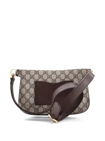 Pre-owned Gucci Blondie Flap Pocket Gg Coated Canvas Belt Bag In Brown