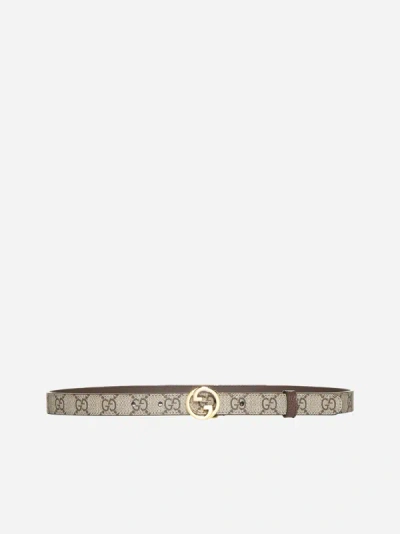 Gucci Blondie Gg Fabric Thin Belt In Beige,ebony