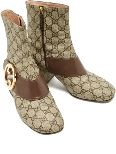 Pre-owned Gucci Blondie Gg-logo Ankle Boots In Neutral