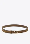 Gucci Blondie Gg Logo Suede Leather Belt In Brown