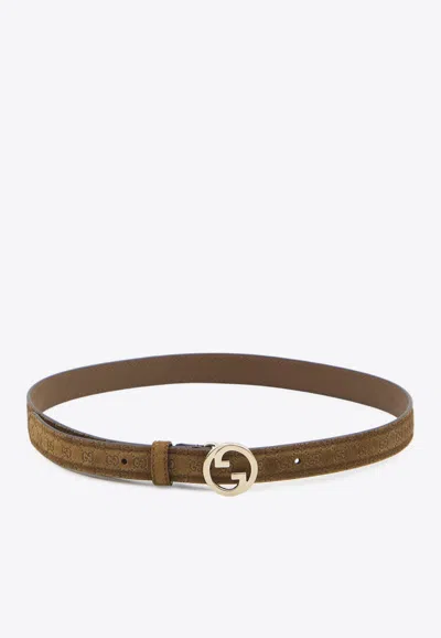Gucci Blondie Gg Logo Suede Leather Belt In Brown