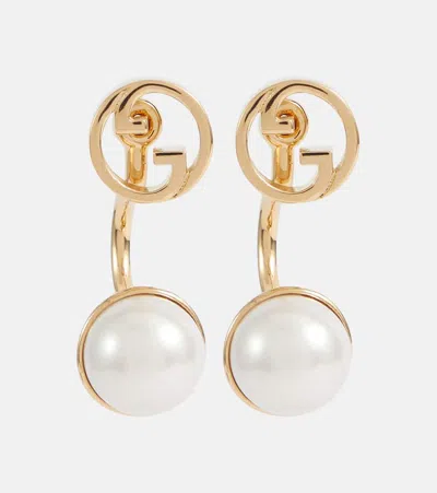 Gucci Blondie Interlocking G Faux Pearl Earrings In Gold