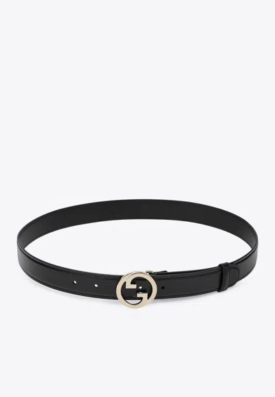 Gucci Blondie Interlocking G Leather Belt In Black