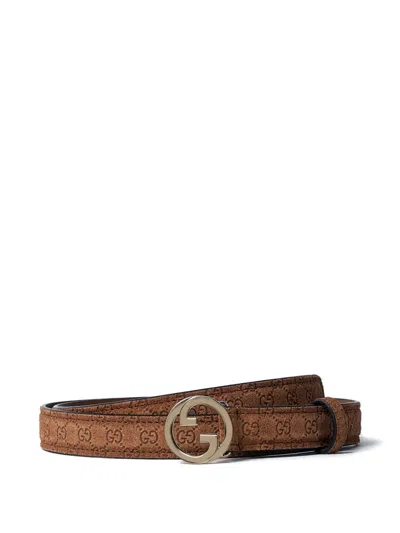Gucci Blondie Interlocking-g Suede Belt In Brown
