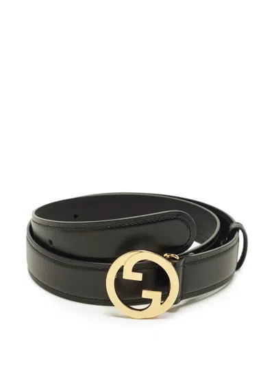 Pre-owned Gucci Blondie Leather Belt In Black