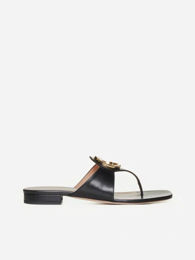 Gucci Round Interlocking G Thong Sandal In Black