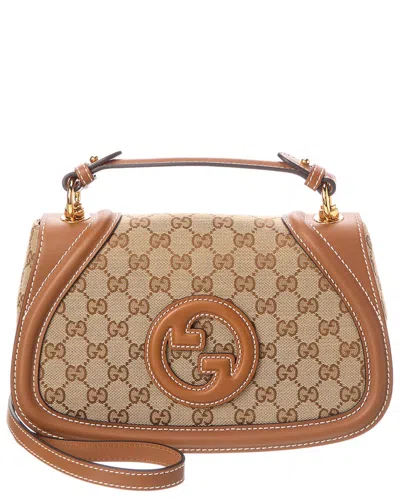 Gucci Blondie Medium Top Handle Gg Canvas & Leather Shoulder Bag In Brown