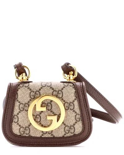 Gucci Blondie Nm Card Case Wallet With Strap Gg Coated Canvas (authentic Pre-loved) In Brown