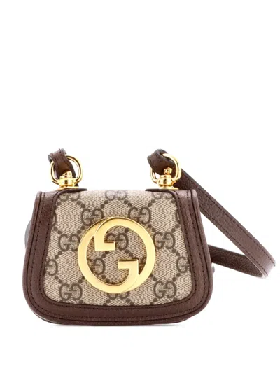 Pre-owned Gucci Blondie Nm Card Case Wallet With Strap Gg Coated Canvas Crossbody Bag In Brown