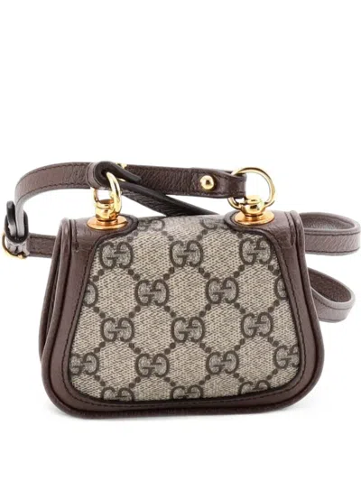 Pre-owned Gucci Blondie Nm Card Case Wallet With Strap Gg Coated Canvas Crossbody Bag In Brown