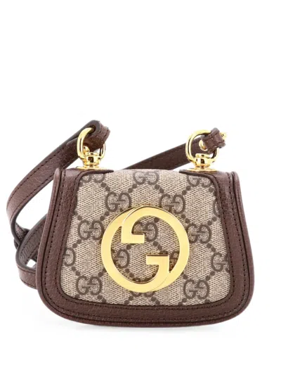 Pre-owned Gucci Blondie Nm Card Case Wallet With Strap Gg Coated Canvas Crossbody Bag In Brown