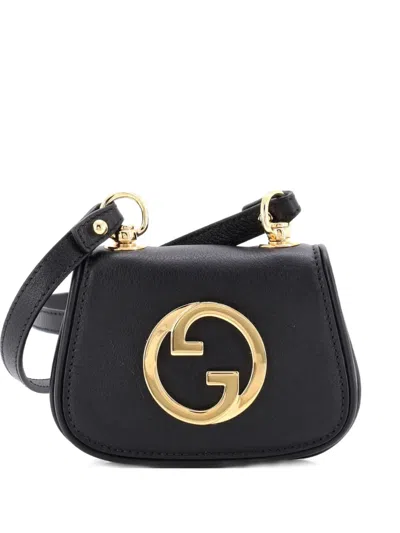 Pre-owned Gucci Blondie Nm Card Case Wallet With Strap Leather Crossbody Bag In Black