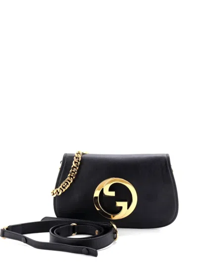 Pre-owned Gucci Blondie Nm Chain Flap Bag Leather Small Shoulder Bag In Black