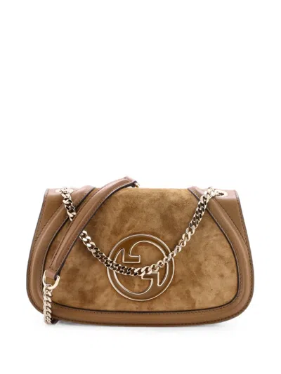 Pre-owned Gucci Blondie Nm Chain Flap Bag Suede And Leather Small Shoulder Bag In Brown