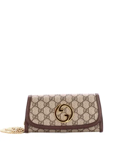 Pre-owned Gucci Blondie Nm Continental Chain Wallet Gg Coated Canvas Shoulder Bag In Brown