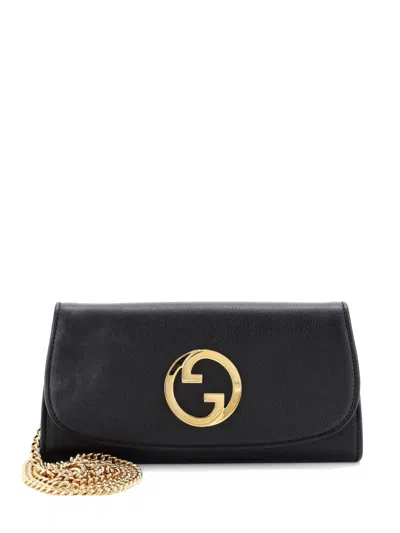 Pre-owned Gucci Blondie Nm Continental Chain Wallet Leather Crossbody Bag In Black