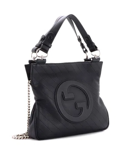 Pre-owned Gucci Blondie Nm Diagonal Quilted Leather Small Tote Bag In Black