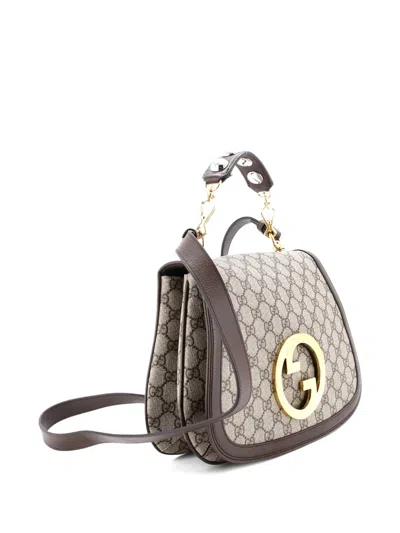 Pre-owned Gucci Blondie Nm Top Handle Bag Gg Coated Canvas Medium Satchel In Brown