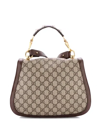 Pre-owned Gucci Blondie Nm Top Handle Bag Gg Coated Canvas Medium Satchel In Brown