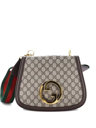 Pre-owned Gucci Blondie Nm Top Handle Bag Gg Coated Canvas Medium Satchel In Brown