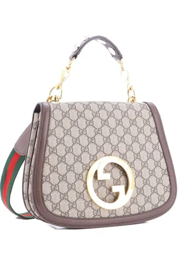 Pre-owned Gucci Blondie Nm Top Handle Bag Gg Coated Canvas Medium Satchel In Brown