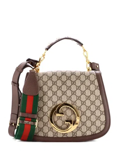Pre-owned Gucci Blondie Nm Top Handle Bag Gg Coated Canvas Medium Satchel In Brown