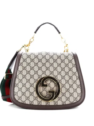 Pre-owned Gucci Blondie Nm Top Handle Bag Gg Coated Canvas Medium Satchel In Brown