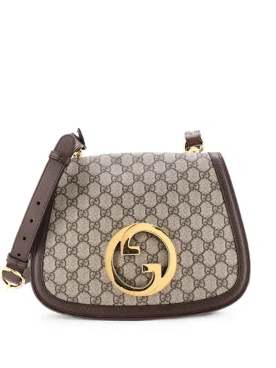 Pre-owned Gucci Blondie Nm Top Handle Bag Gg Coated Canvas Medium Satchel In Brown