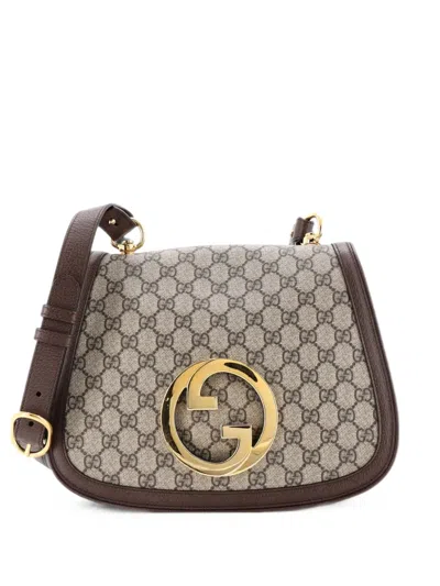 Pre-owned Gucci Blondie Nm Top Handle Bag Gg Coated Canvas Medium Satchel In Brown