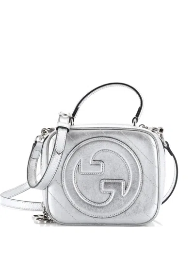 Pre-owned Gucci Blondie Nm Top Handle Shoulder Bag Diagonal Quilted Leather Satchel In Silver