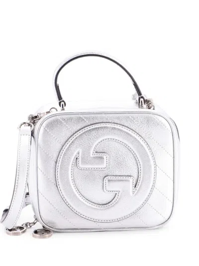 Pre-owned Gucci Blondie Nm Top Handle Shoulder Bag Diagonal Quilted Leather Satchel In Silver