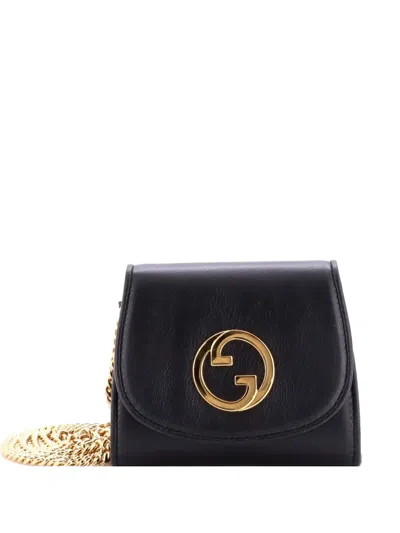 Pre-owned Gucci Blondie Nm Wallet On Chain Leather Medium Crossbody Bag In Black