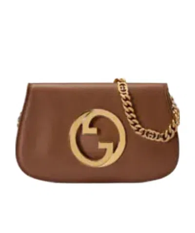 Gucci Beige And Orange Leather Monogram Mini Shoulder Handbag For Women In Brown