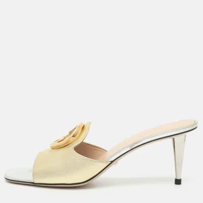 Pre-owned Gucci Blondie Size 38 Gold Leather Slide Sandals