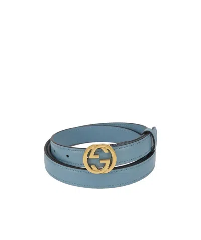 Gucci Blondie Skinny Leather Belt In Blue