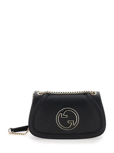 Gucci 'blondie Small' Black Handbag With Metallic Gg Crossover On The Front And Chain Shoulder Strap