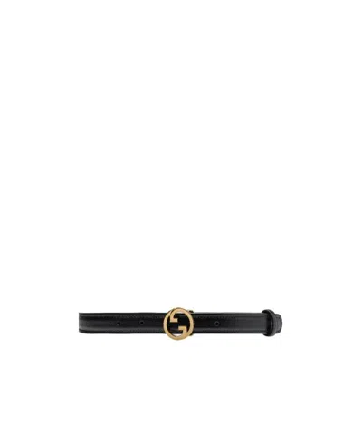 Gucci Blondie Thin Leather Belt In Black