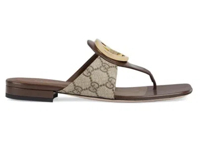 Pre-owned Gucci Blondie Thong Canvas Sandals (women's) Sneakers In Ebony
