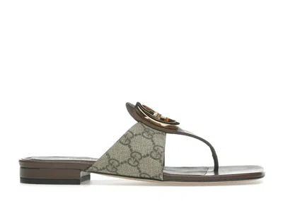 Pre-owned Gucci Blondie Thong Canvas Sandals (women's) Sneakers In Ebony In Black