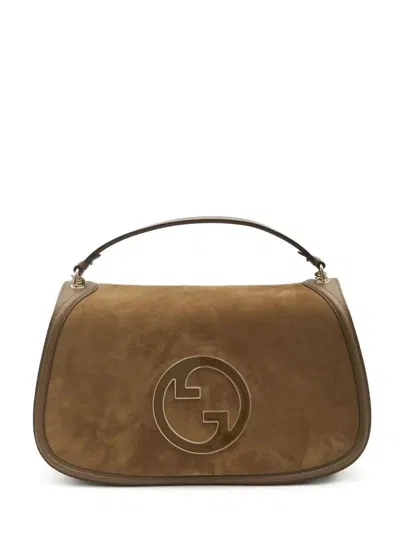 Gucci Large Structured Suede Handbag With Top Handle In Brown