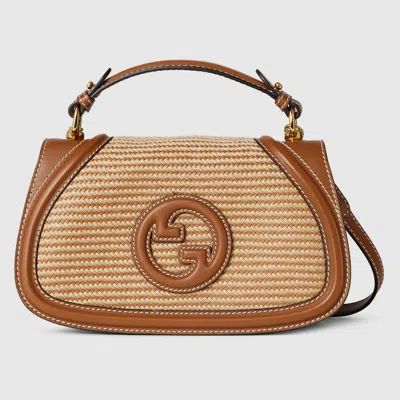 Gucci Blondie Woven Medium Top Handle Bag In Neutral