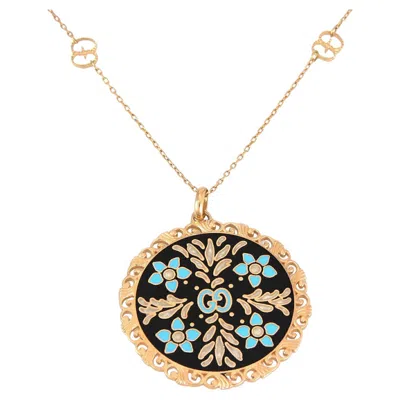 Pre-owned Gucci Bloom Enamel 18k Yellow Gold Floral Medallion Pendant Necklace 31"